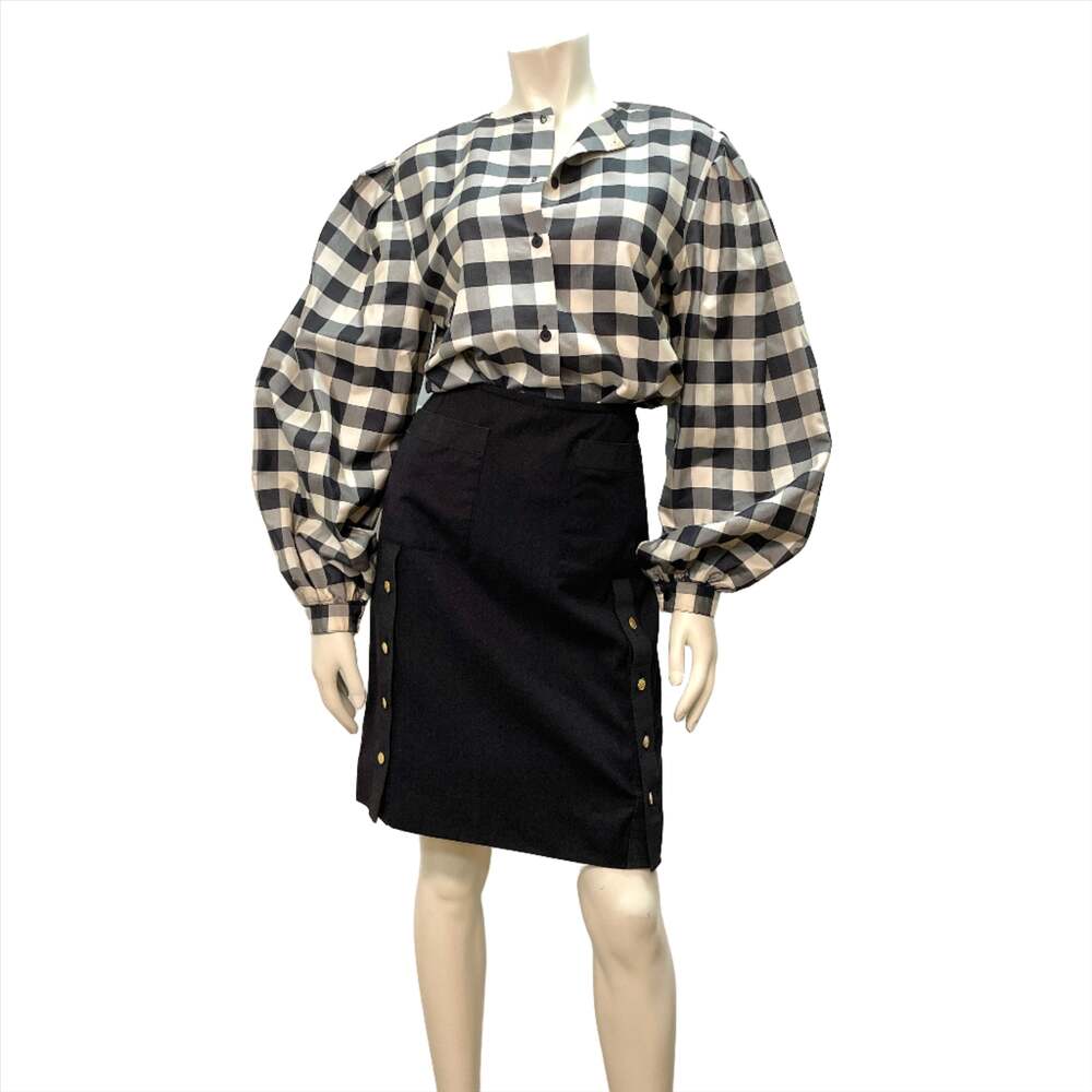 Chanel Paris Designer Vintage Charcoal Grey Skirt With Golden Button Accents 29"